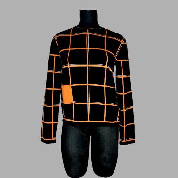 Hermes Womens Tattersall Sweater Wool & Silk EU 40 Pullover Orange Black NWT - Picture 12 of 14